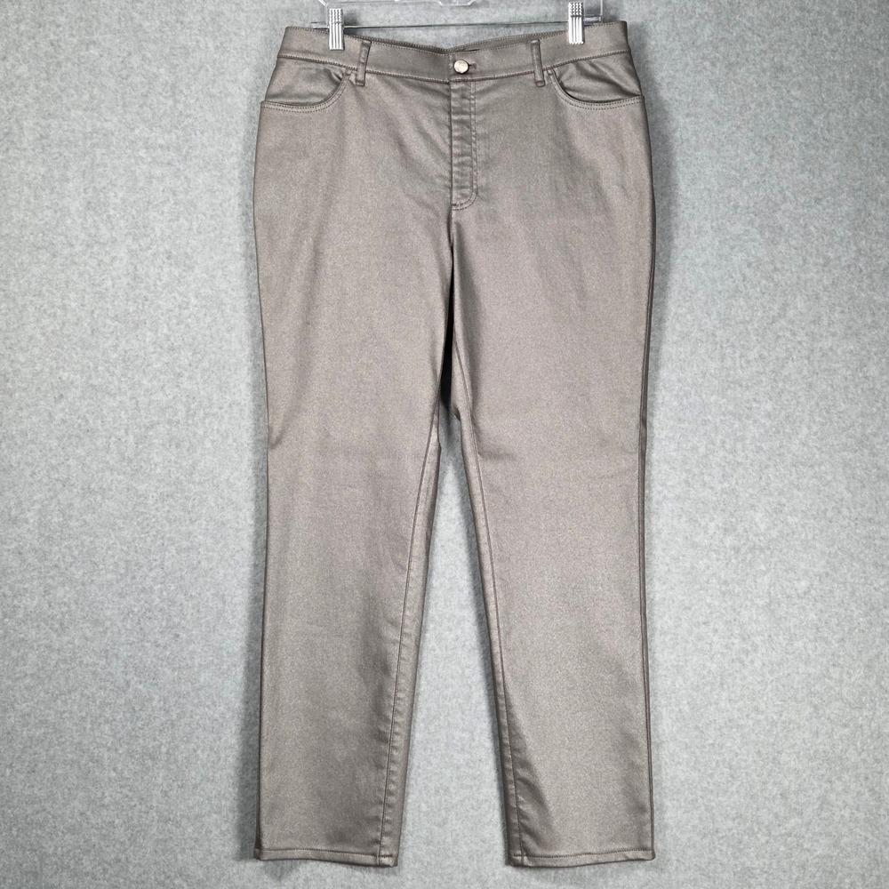 Lafayette 148 Women 12 Thompson High Waisted Mom Jeans Coated Silver Shiny - Picture 2 of 5